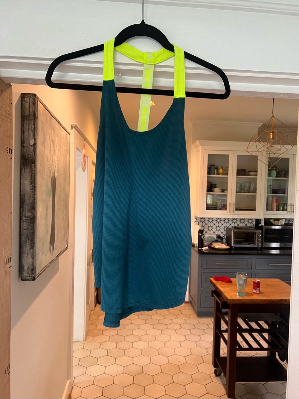 Nike Drifit Teal Tank with Neon Yellow Racerback Straps